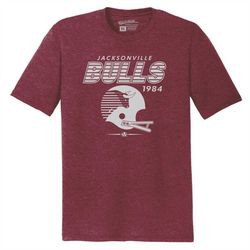 Throwbackmax Jacksonville Bulls 1984 USFL 'Helmet' Football Premium Tri-Blend Tee Shirt - Maroon Heather
