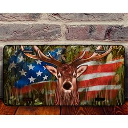 Deer Hunting Camouflage American Flag Background License Plate Sublimation Design, Deer Hunting License Plate Png, Car L