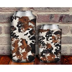 brown and black cowhide can cooler png sublimation design, western can holder, 12 oz. can cooler template, cowhide can c