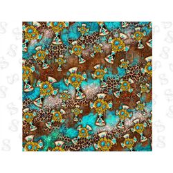 Western Sunflowers Cross Seamless Pattern Png Sublimation Design, Tooled Leather Pattern Png,Cowhide And Leopard Cross P