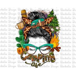 Western Camping Life Messy Bun Png Sublimation Design, Camping Messy Bun Png, Messy Bun Girl Png, Camping Png, Camp Png