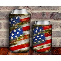 hunting camouflage american flag can cooler png sublimation design,can holder png,12oz. can cooler template,can cooler p