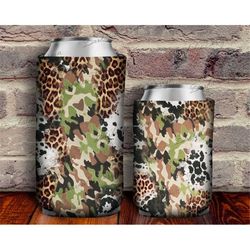 Cowhide Leopard Camouflage Can Cooler PNG Sublimation Design, Camo Can Holder, 12 oz. Can Cooler Template,Can Cooler PNG