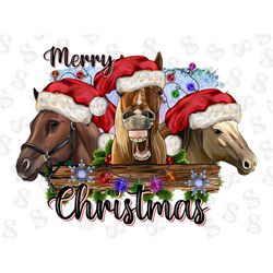 Merry Christmas 3 Horses Png Sublimation Design,Christmas Horse Png,Merry Christmas Png,Christmas Animal Png,Hand Drawin