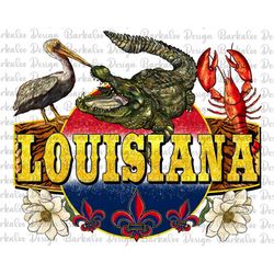 Western Glitter Louisiana State Png Sublimation Design, Louisiana Alligator Png, Louisiana State Magnolia Png, Crawfish