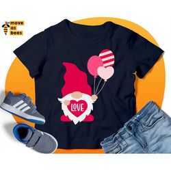 Valentine Gnome Svg, Cute Gnome with Love Heart, Balloons, Baby Valentine's Day Shirt Svg, for Boy, Girl, Kids Cricut Fi