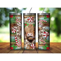 Christmas Highland Cow Tumbler,20oz Skinny Tumbler Sublimation Designs,Western Png,Highland Cow Png,Western Animals Tumb