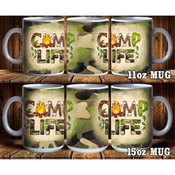 Camp Life Mugs 11oz and 15oz Mug PNG Sublimation Designs, Camp Life Sublimation Png, Camp Life Mug Png, Camouflage Mug P