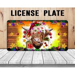 Christmas Highland Cow Png License Plate Sublimation Design,License Plate Png,Cow License Plate,Christmas License Plate,