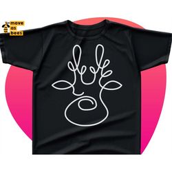 Reindeer Svg, Contour of Deer Head Svg, One Line Minimalist Art Svg, Modern Trendy Design for Christmas T-shirt Svg for