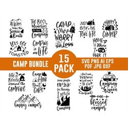 15 Camp SVG 15 BUNDLE, Camp Designs,Camping Bundle Svg,Campfire Svg,Caravan Svg,Silhouette Svg, Cut Files Cricut, Digita
