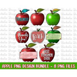 Apple Teacher Png Sublimation Design Bundle, Apple Teacher Hand Drawn Digital Clipart, Set of 8 Teacher Png File, Teache