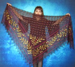 Dark burgundy Russian Orenburg embroidered shawl, Wedding cover up, Warm bridal cape,Hand knit kerchief,Wool wrap,Scarf