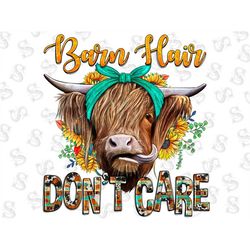Barn hair don't care long haired cow png sublimation design download, western cow png,long hair cow png,sunflower cow pn