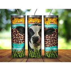 Western Sunflower Cow Tumbler,20oz Skinny Tumbler Sublimation Designs,Western Png,Leopard,Cow Png,Sunflower,Animals Tumb
