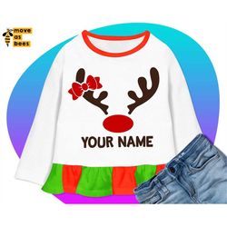 Girl Rudolph Svg, Red Nose Deer Svg, Christmas Girl Shirt Svg, Add Baby Name to Personalize Her Shirt, File for Cricut,