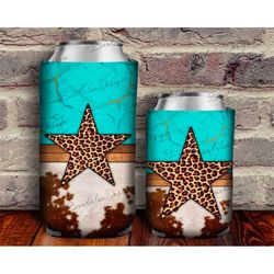 leopard star can cooler png sublimation design,leopard star can holder,star 12 oz. can cooler template,western star can