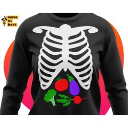 Rib Cage with Veges Svg, Skeleton Svg, X-Ray with Vegetables in Belly, Vegetarian Halloween Shirt Svg, Cricut, Silhouett