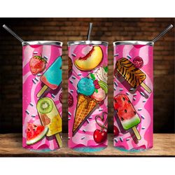 Ice Cream With Fruits Tumbler Png Sublimation Design, Summer Tumbler Png, Ice Cream Cone And Fruits Tumbler Png, Ice Cre