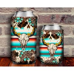 Bull Skull Serape Can Cooler PNG Sublimation Design, Bull Skull Can Holder, 12 oz. Can Cooler Template, Can Cooler PNG,