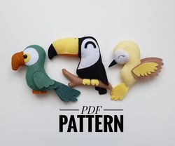 DIY Hummingbird, parrot and toucan ornaments pattern tropical bird   patterns felt PDF