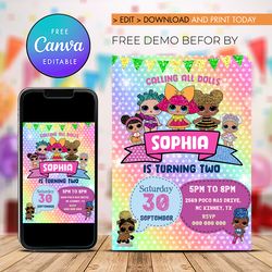 Editable LOL Surprise Birthday Girl Invitation Instant Download