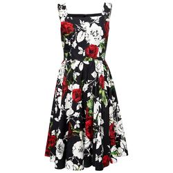 AUTH FW2015 Dolce & Gabbana floral red rose-print cotton black dress 40it