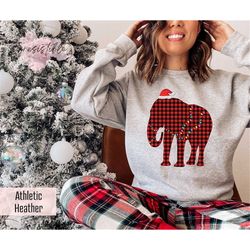 Christmas Animals Sweatshirt Gift For Family Dinner,Plaid Elephant Sweatshirt,Christmas Light Sweater,Santa Hat Hoodie,C