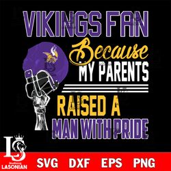 Los Angeles Minnesota Vikings fan because my parents raised a man with pride svg, digital download