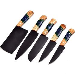black chef knife set, outdoor use knife set, cooking knife set, knives for chef, best for birthday gift, wedding gift
