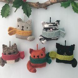 Amigurumi Knit Cat Christmas Ornaments Pattern Digital Download