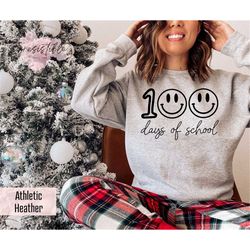 Boho Smile Face 100 Days of School Sweatshirt, Funny Back To School Student Shirt, School Celebration Hoodie, Teacher Ap