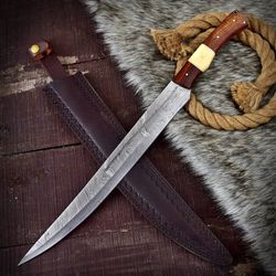 Damascus Steel Full Tang Germanic Style Single-Edged Long Sword | Viking Sword