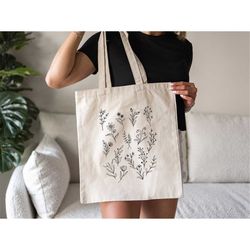 Trendy Flower Lovers Tote Bag, Mental Health Tote Bag, Cute Plant Tote Bag, Boho Floral Tote Bag, Plant Mama Tote Bag, B