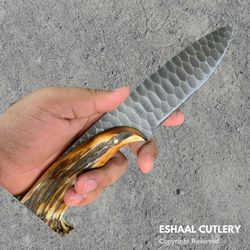 HAND MADE HAND FORGED DAMASCUS STEEL HUNTING KNIFE ANTLER HORN STAG HORN CROWN