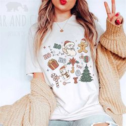 Holiday Characters Retro T-shirt, Vintage Groovy Christmas Shirt, Cute Shirt for Christmas, Holiday Tee for Women, Santa