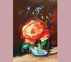 Original painting rose and forget-me-nots