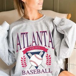 Retro Atlanta Baseball Sweatshirt, Vintage Style Atlanta Crewneck, Men's and Women's Baseball Apparel, Braves Sweatshirt