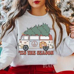 Tis The Season Sweatshirt, Retro Christmas Sweatshirt, Vintage Christmas Tree Crewneck, Cute Christmas Holiday Sweater f