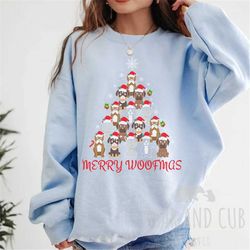 Merry Woofmas Christmas Tree Crewneck Sweatshirt, Funny Christmas Sweatshirt, Christmas Sweatshirt for Women or Men, Hol