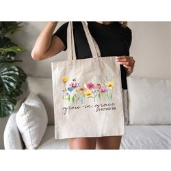grow in grace 2 pether 318 tote bag, christian mama tote bag, cute religious grocery bag, flower christian canvas bag, b