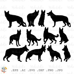 German Shepherd Svg, Dog Svg, Dog Silhouette, Cricut files, Stencil Templates Dxf, German Shepherd Cricut, Clipart Png