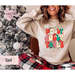 Holly Jolly Vibes Sweatshirt Gift For Christmas, Retro Christmas Vibes Sweater, Groovy Christmas Family Hoodie, Groovy H