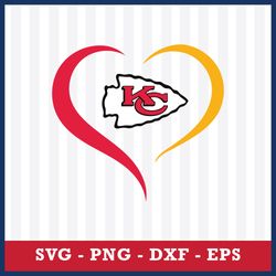 Heart Chiefs Svg, Kansas City Chiefs Svg, NFL Svg, Eps Dxf Png Digital File