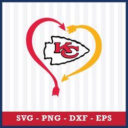 Logo Chiefs Heart Svg, KC Chiefs Svg, NFL Svg, Eps Dxf Png Digital File