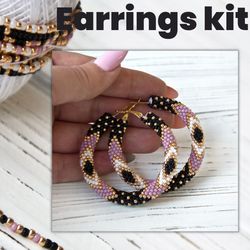 Beaded Hoop Earrings Kit - Pink Crochet with Beads, DIY Jewelry Making