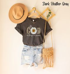 Sunflower Shirt, With God All Things Are Possible Shirt, Religious Shirt, Inspirational Shirt, Christian Shirt, Bible Sh