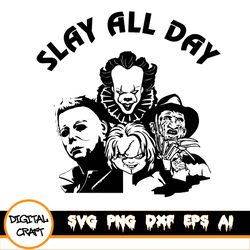 Horror Svg, Horror Friends Svg, Chucky And Freddy Slay All Day Svg File For Cricut