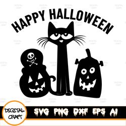 Black Cat Halloween Svg Happy Halloween Svg, Pumpkin Halloween Svg, Cat Lover Halloween Svg Eps Png Cricut Cut File Digi