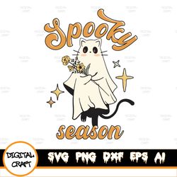 Cute Ghost Cat Spooky Season Svg, Ghost CaSvg, Ghost With Flowers Svg, Floral GhoSvg, Halloween Svg, Spooky Svg